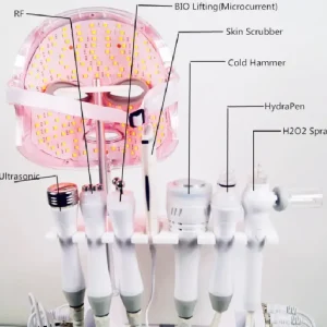 Aparat combina cosmetica 8 in 1 H2O2 cu hydrodermabraziune, jet hidroxigen, radiofrecventa, micro bule indepartare puncte negre, criolift, masca LED - imagine 2