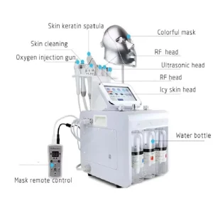 Aparat combina cosmetica 8 in 1 H2O2 cu hydrodermabraziune, jet hidroxigen, radiofrecventa, micro bule indepartare puncte negre, criolift, masca LED - imagine 4