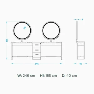 Post de lucru coafor / styling unit Alpeda Nancy Wall Gold / Rose / Crom / Black - imagine 2