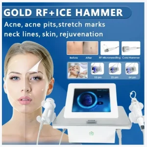 Aparat 2 in1 Golden Microneedeling si ciocan rece, tratament antiacneic, RF lifting, indepartare vergeturi si cicatrici, skin rejuvenation - imagine 4