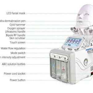 Combina cosmetica profesionala Kanton 7 in 1 hydra dermabraziune cu masca led, ultrasunet, RF, jet H2/O2 , ciocan rece - imagine 5